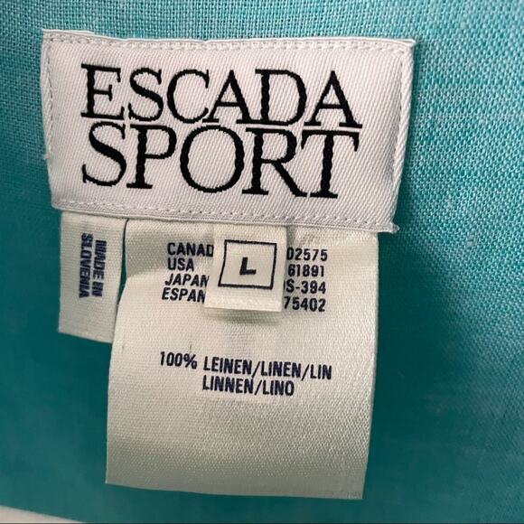 Escada Sport Linen Blouse Button Down Stripe Blue White L EUC - Picture 4 of 15